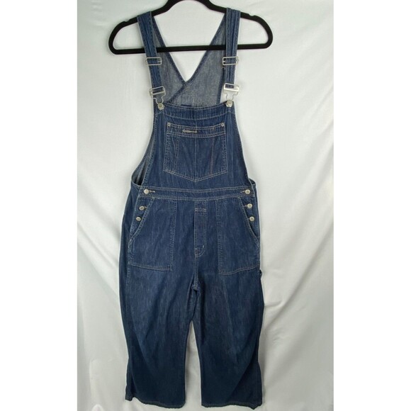 Gap Pants - Vintage GAP Baggy Overalls Womens Medium Dark Blue Wash Denim Wide Leg Grunge